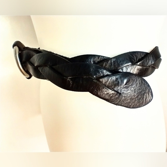BRAIDED FOSSIL BLACK LEATHER BELT - Picture 2 of 5
